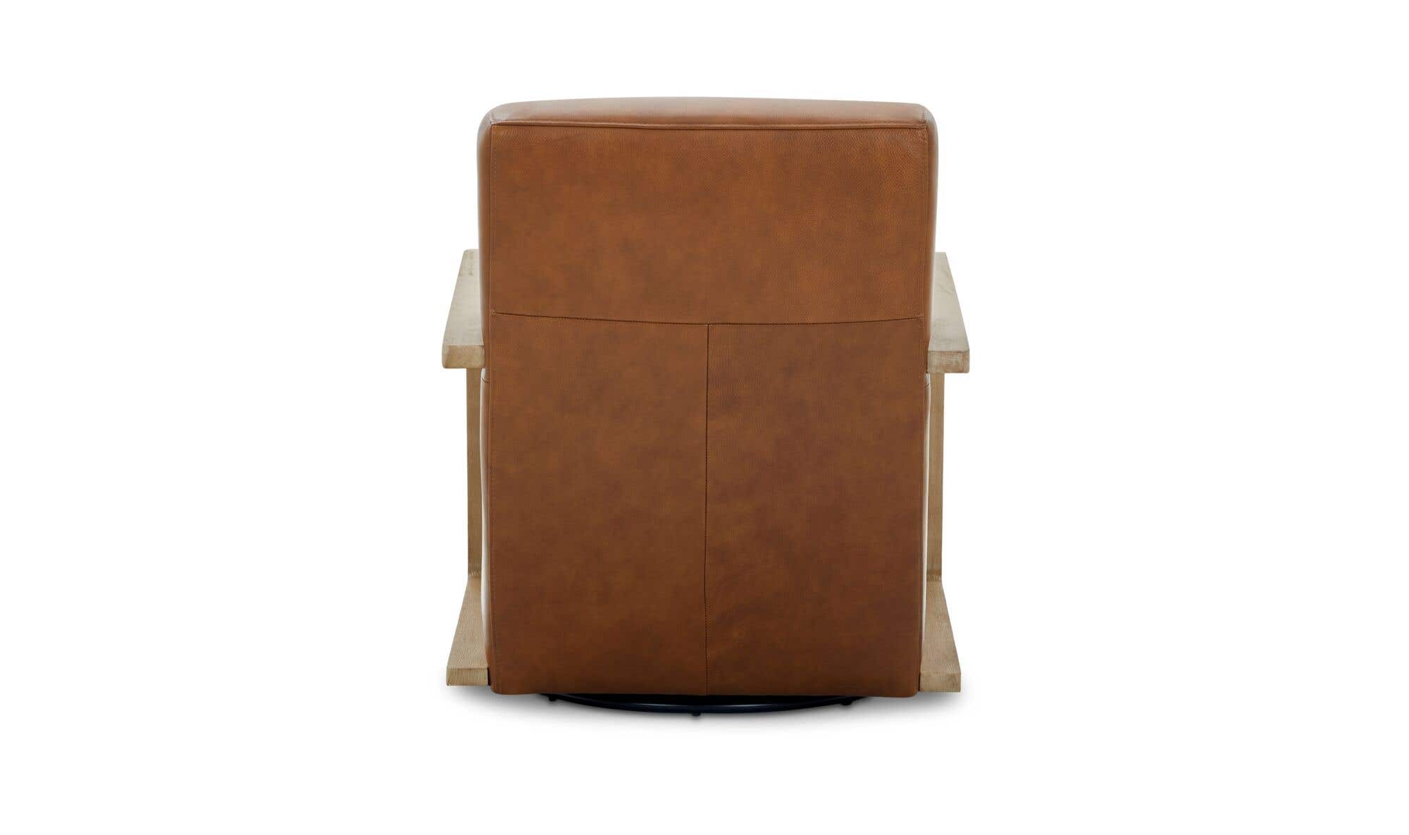 30.31" Tan Leather Swivel Accent Chair