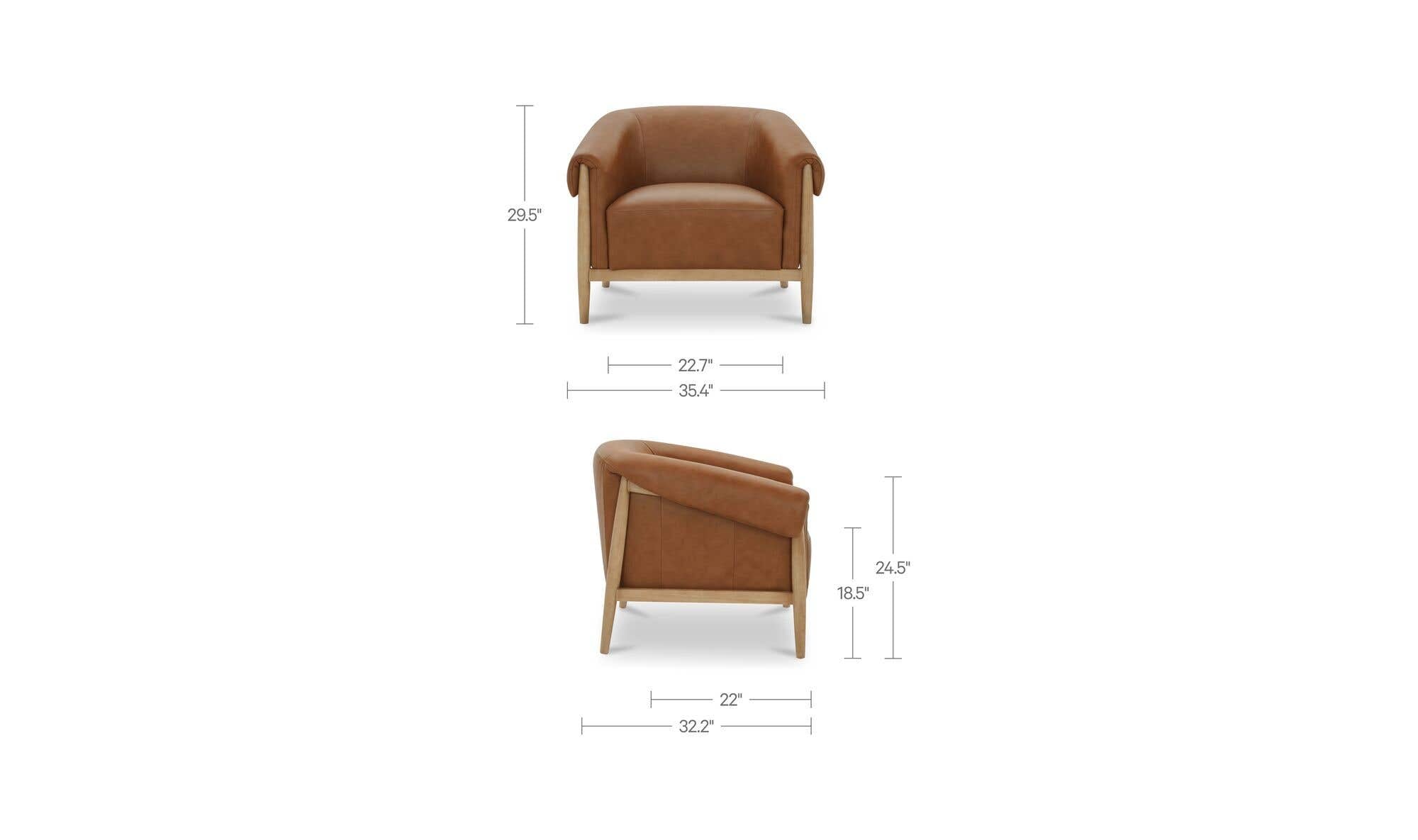 35.43" Tan Leather Accent Chair