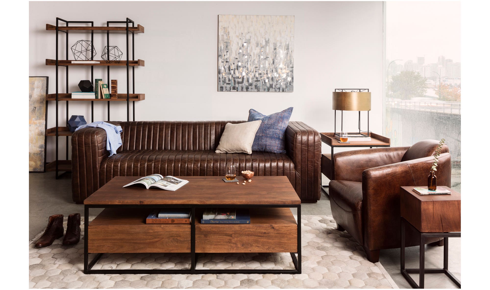 44" Small Light Brown Acacia Small Bookcase