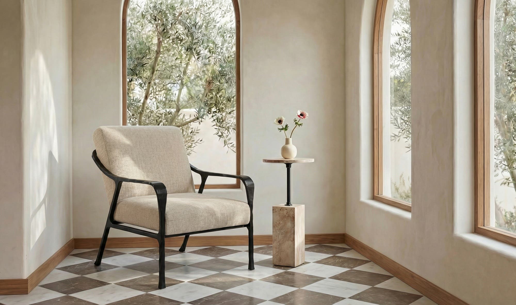 27.5" Beige Upholstered Accent Chair