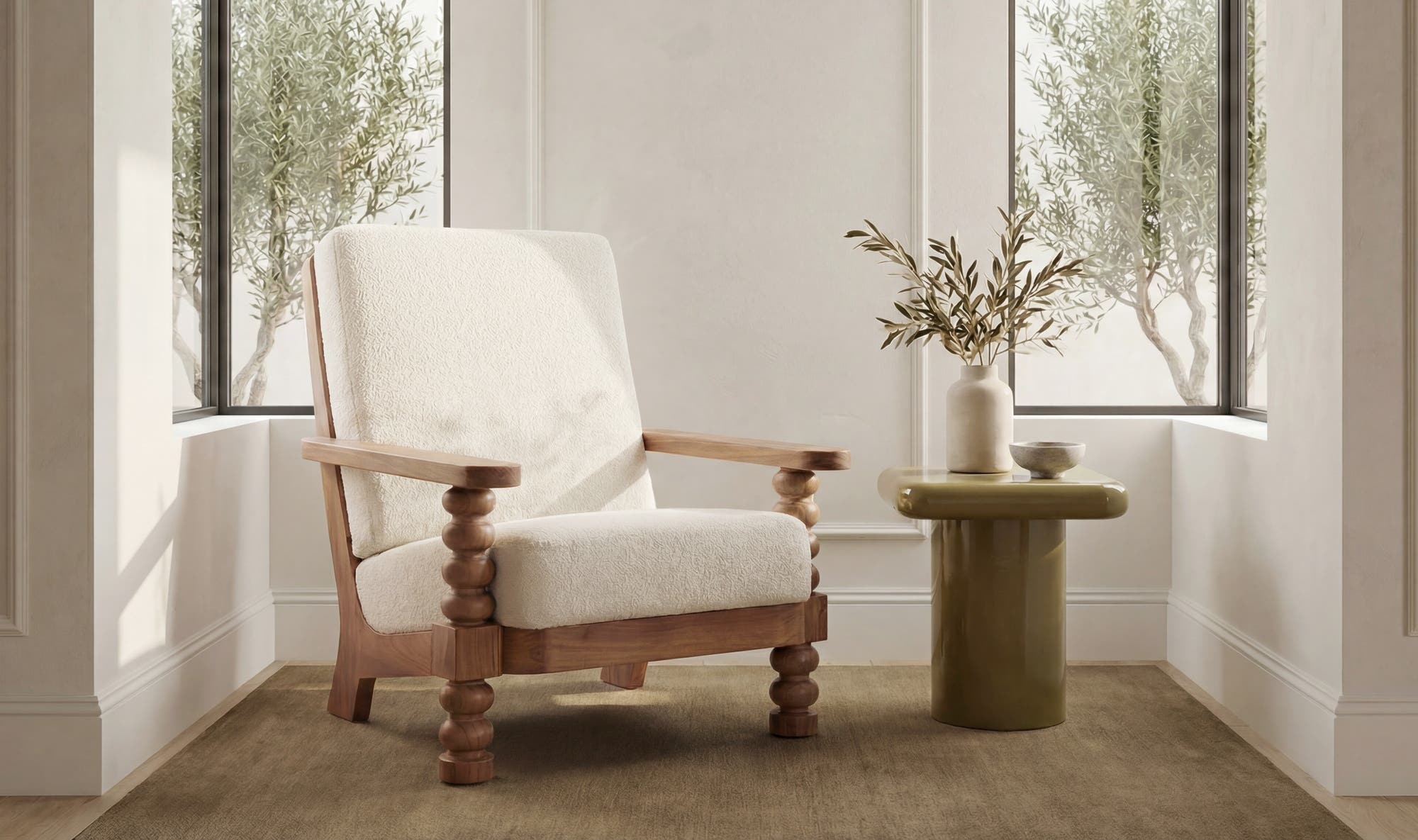 30" Off White Upholstered Accent Chair