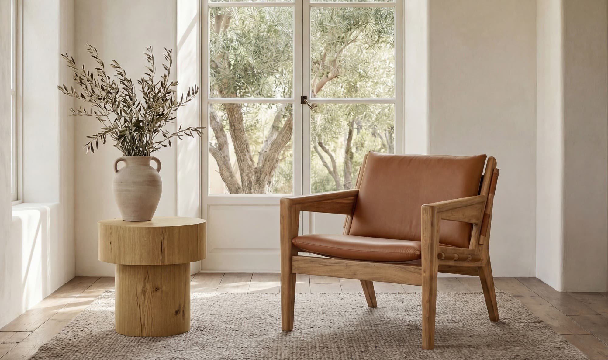 29" Brown Leather Accent Chair