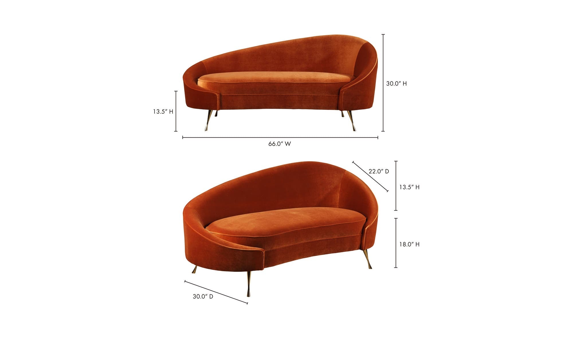 66" Orange Upholstered Chaise