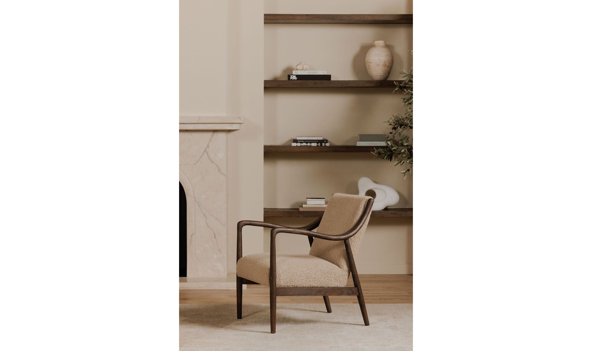 25" Beige Faux Shearling Upholstered Accent Chair