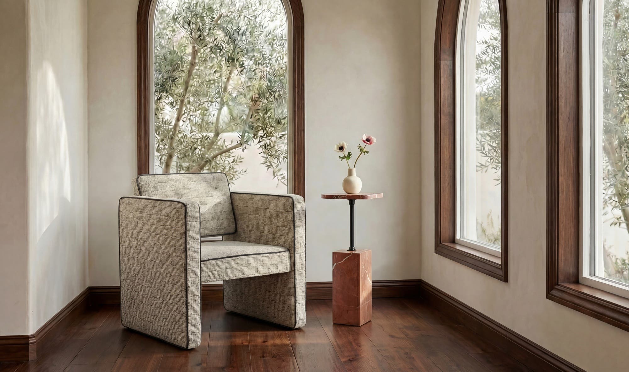 30" Beige Upholstered Accent Chair