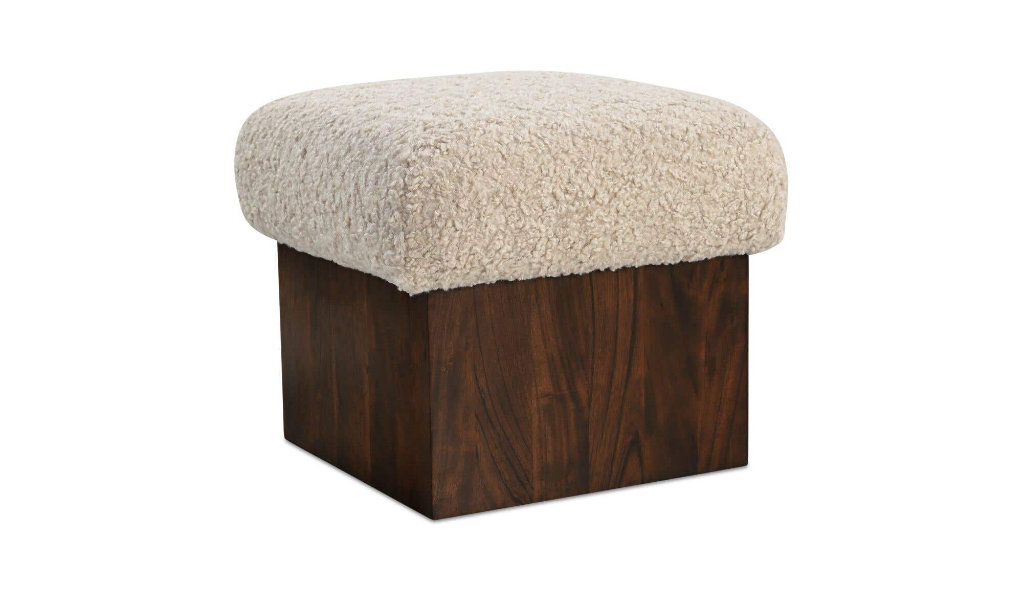 18" Cream Faux Shearling Ottoman