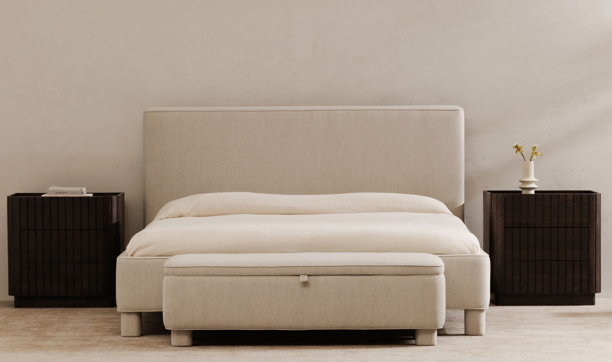 59" Light Grey Upholstered Storage Bench