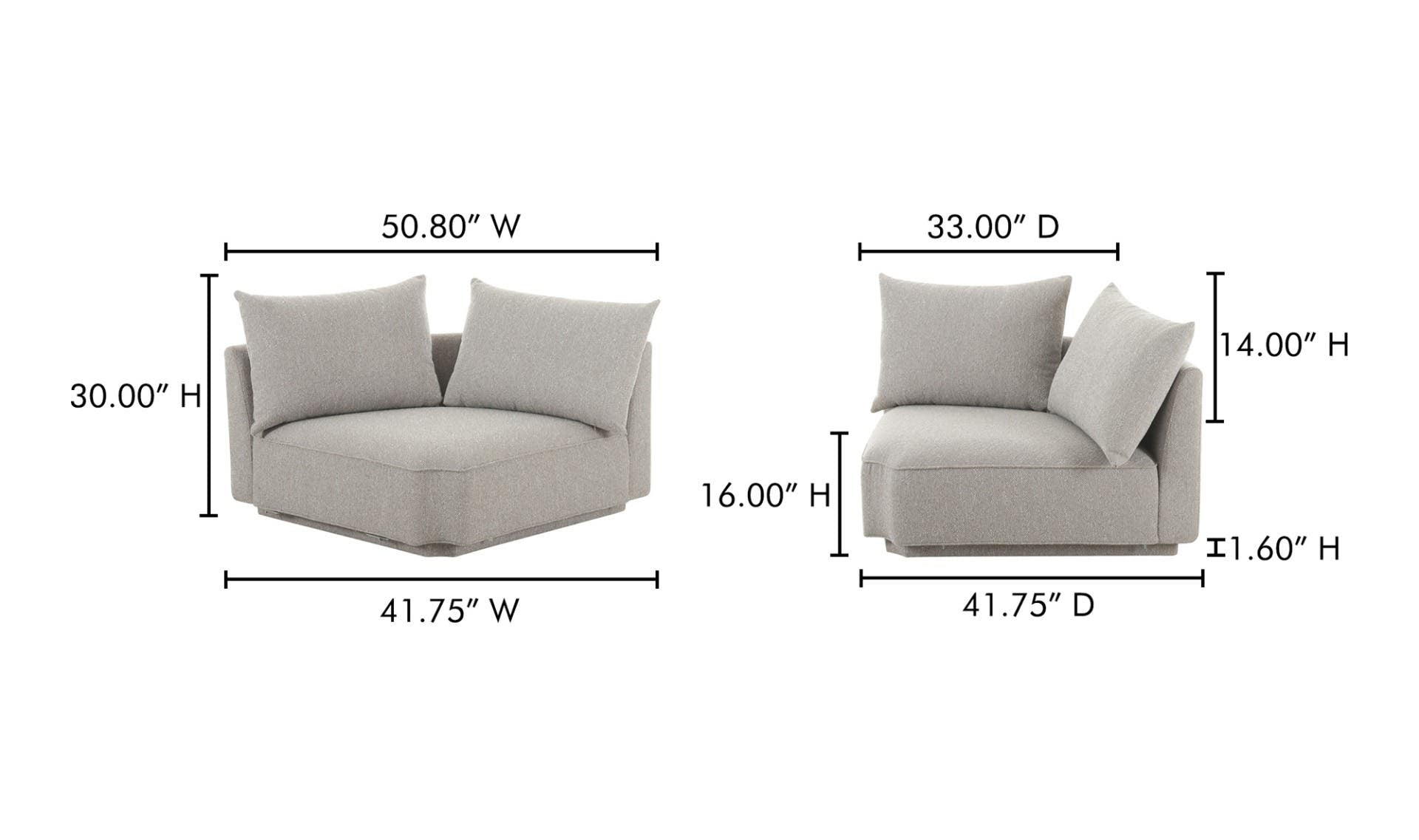 41.75" Light Grey Upholstered Corner Chair