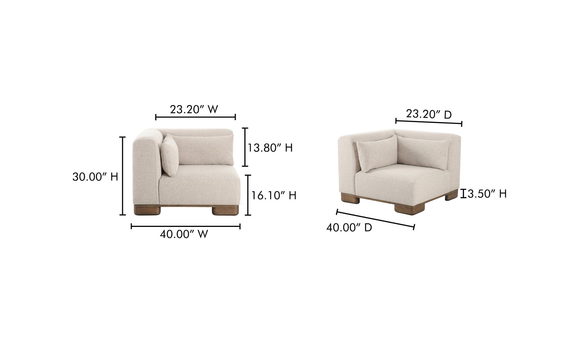40" Oatmeal Upholstered Corner Chair