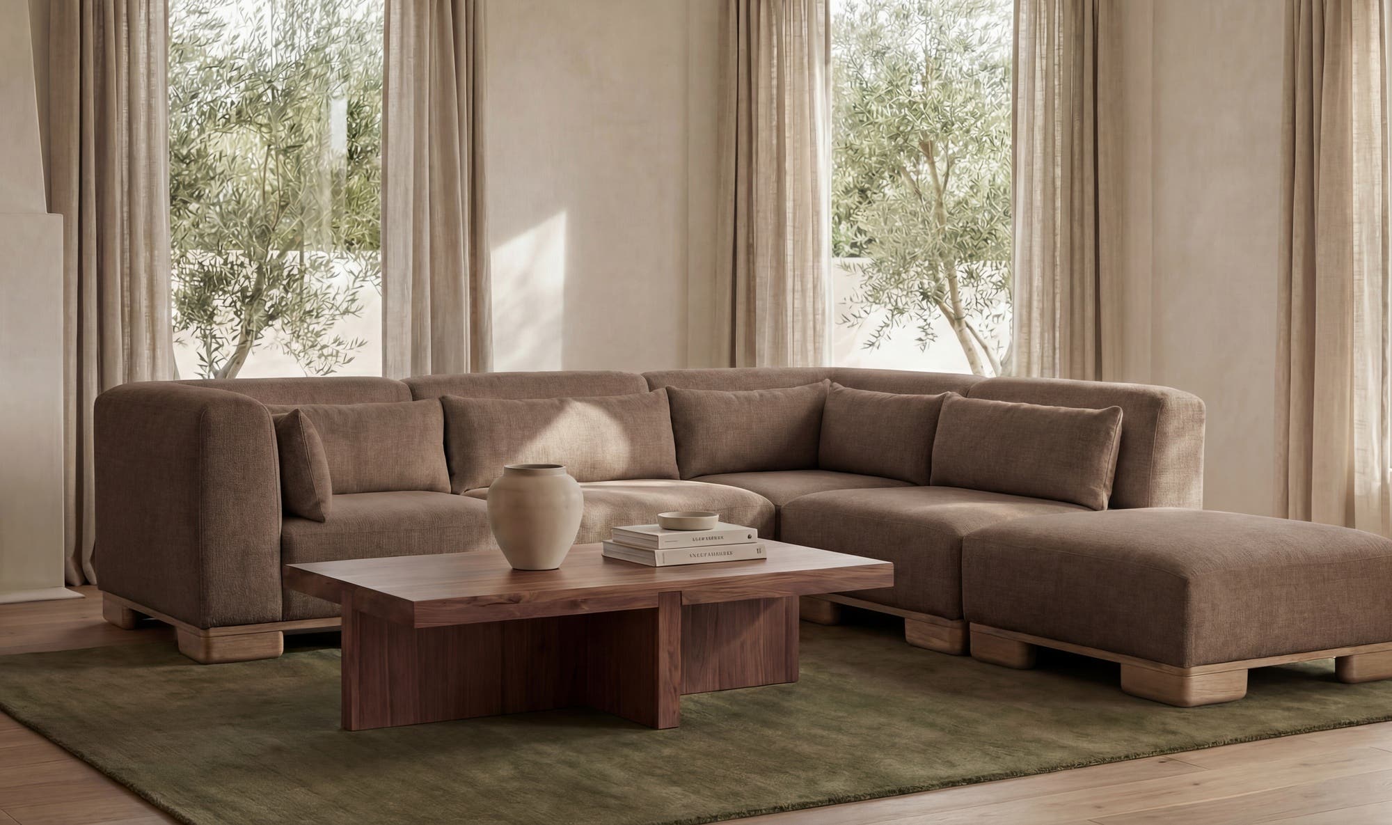 35" Dark Brown Upholstered Ottoman