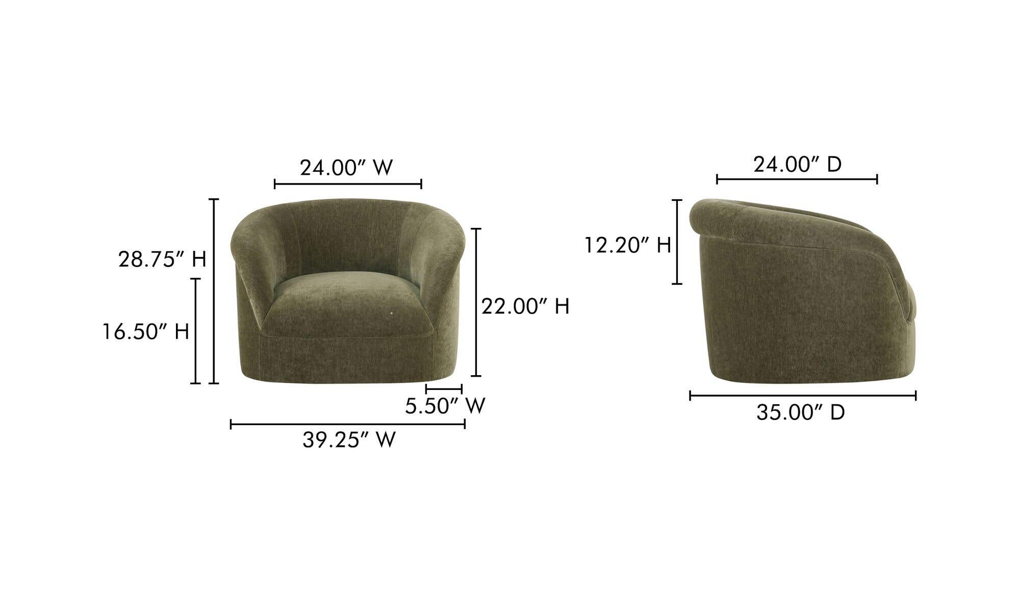 39.25" Dark Green Upholstered Lounge Chair