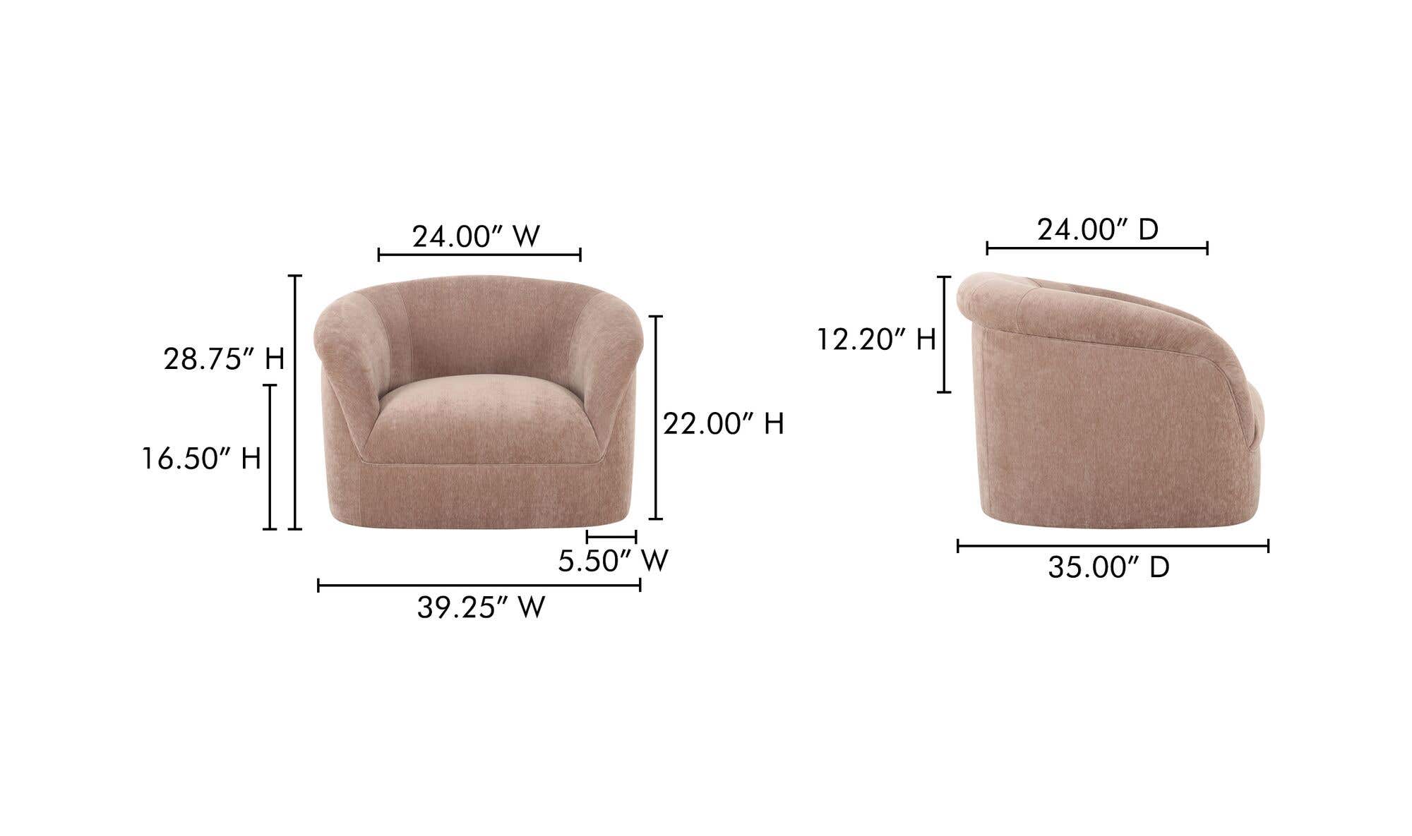 39.25" Blush Upholstered Lounge Chair