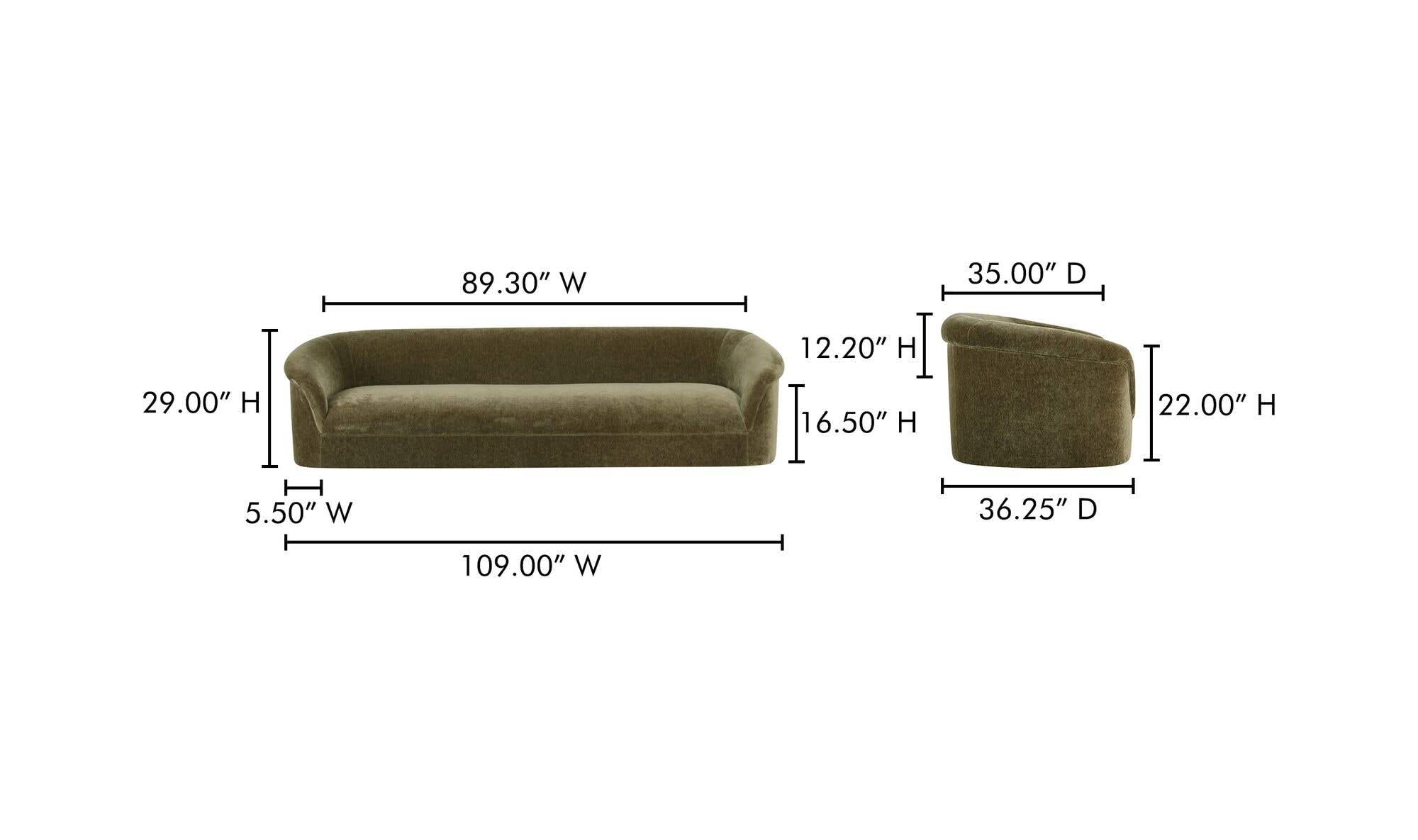 109" Dark Green Upholstered Sofa