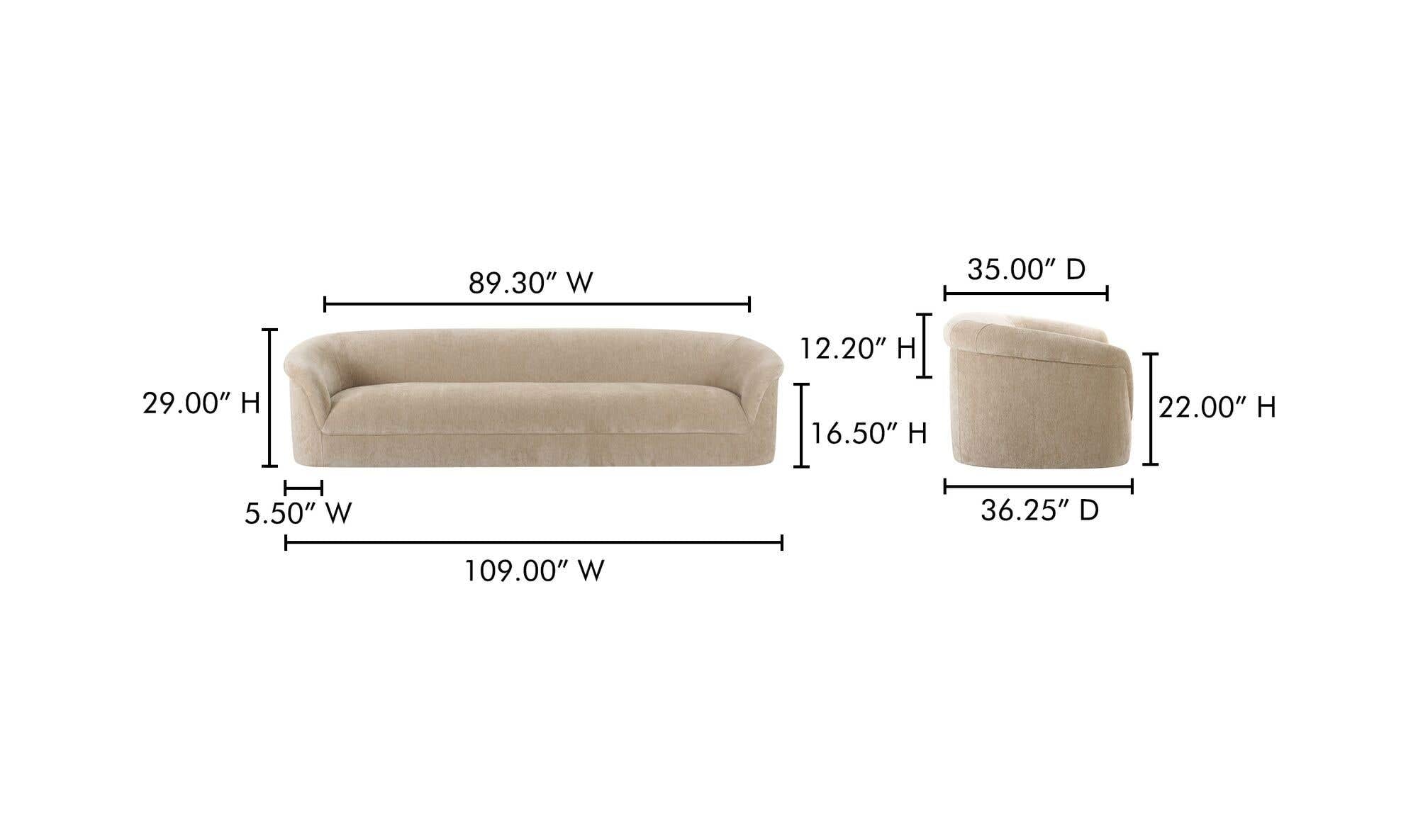109" Beige Upholstered Sofa