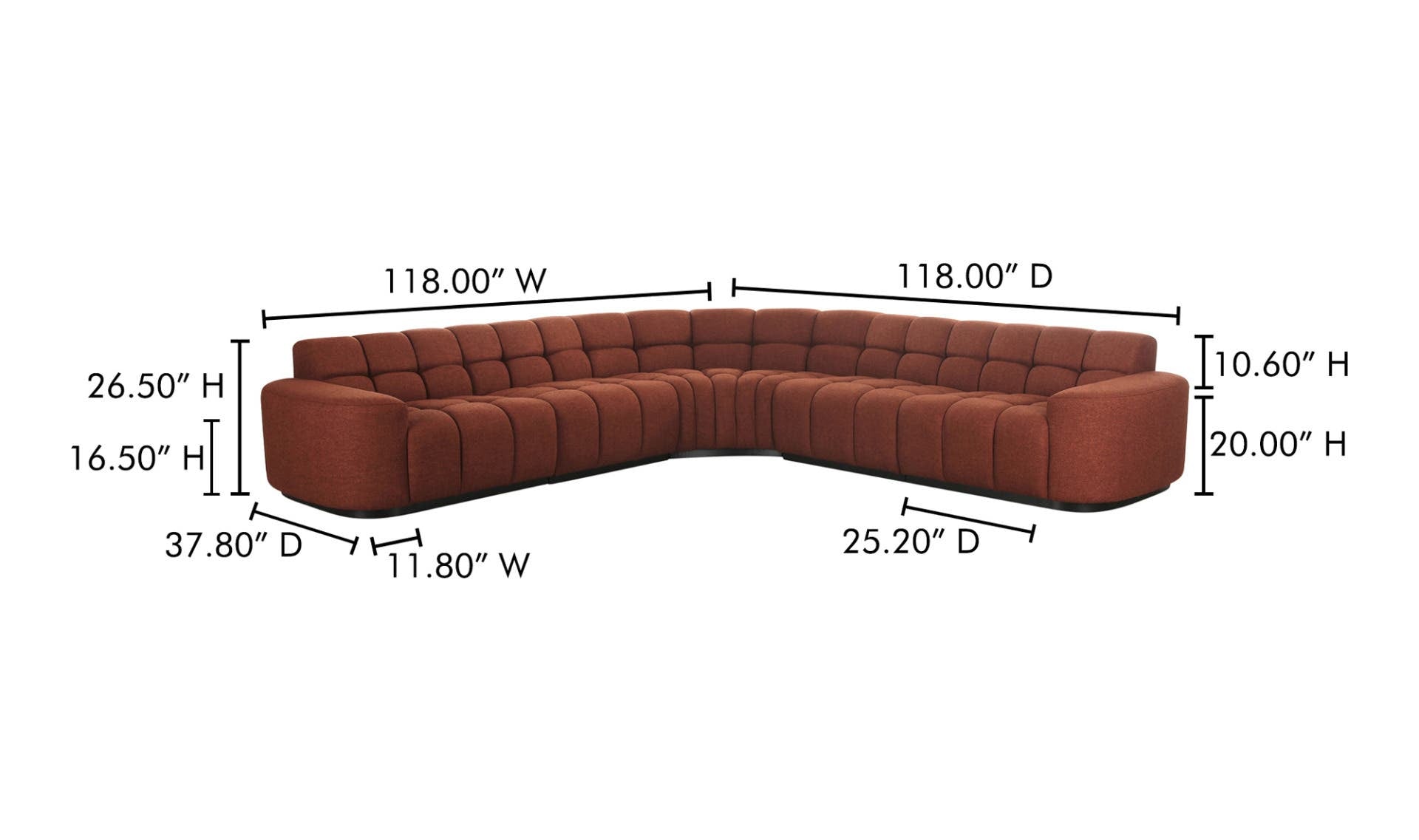 118" Rust Upholstered Sectional