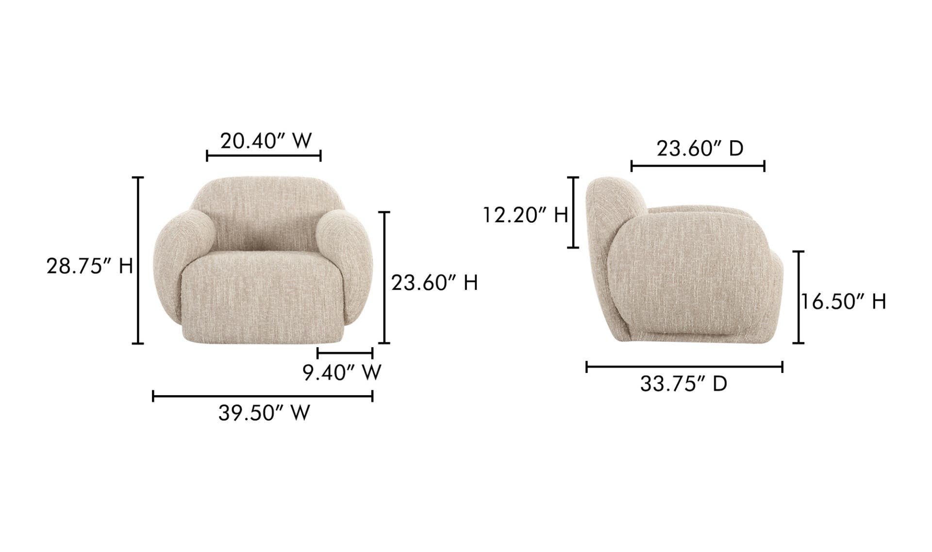 39.5" Off White Upholstered Lounge Chair