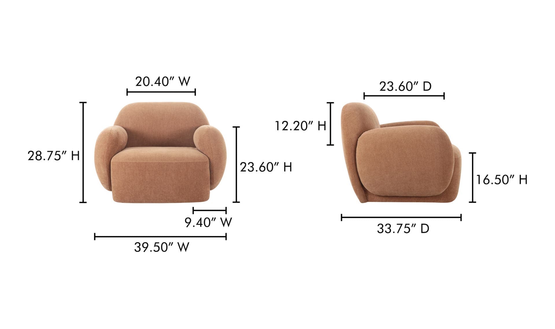 39.5" Copper Upholstered Lounge Chair