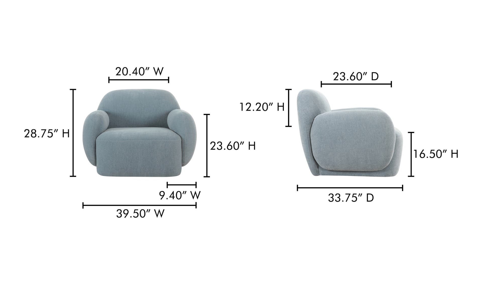 39.5" Light Blue Upholstered Lounge Chair