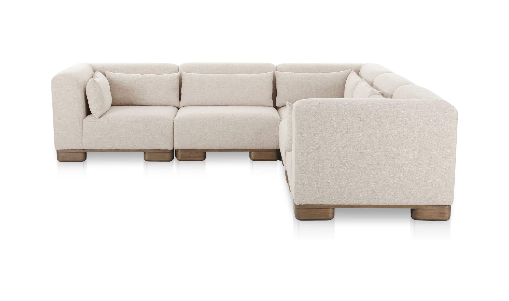 115" Oatmeal Upholstered Classic L Modular Sectional