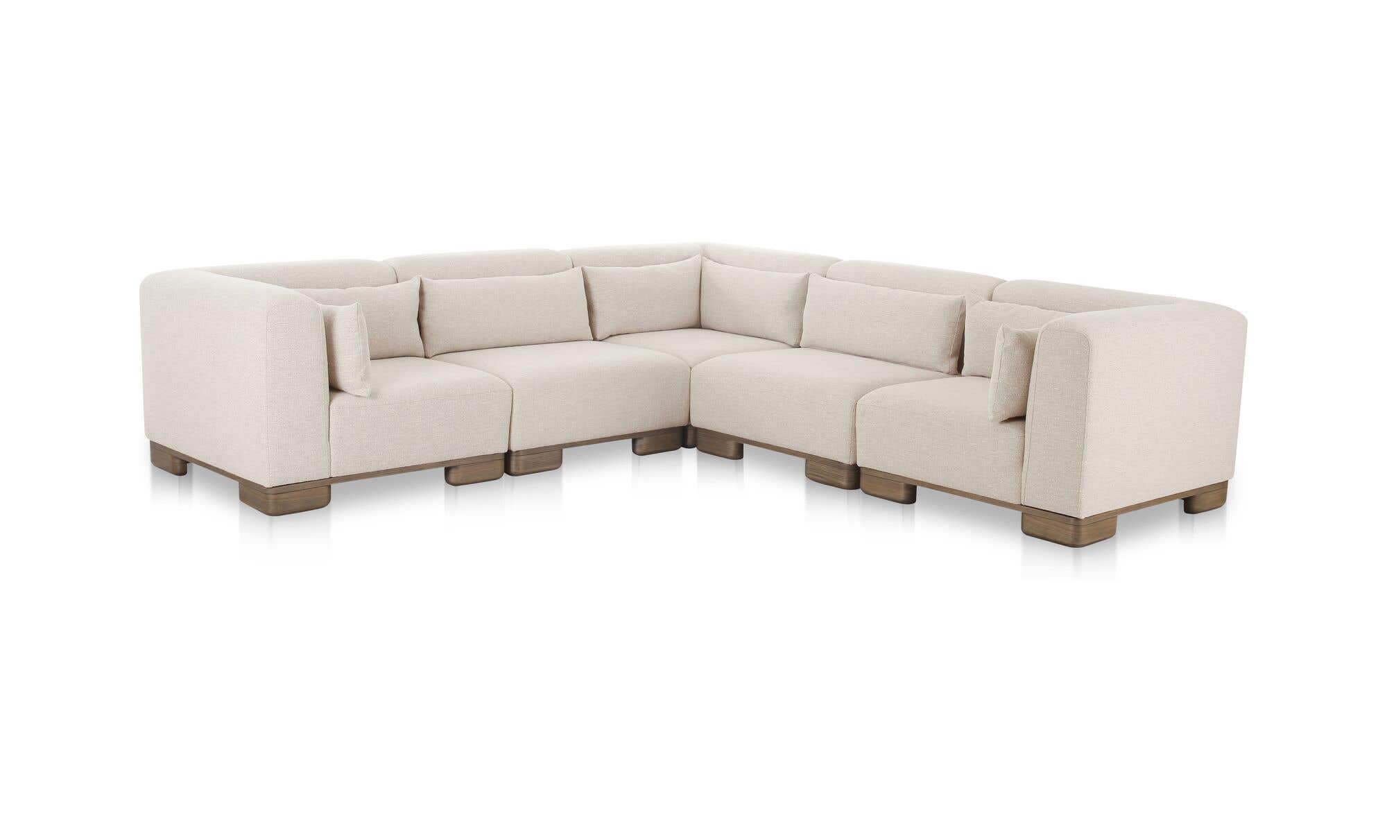 115" Oatmeal Upholstered Classic L Modular Sectional