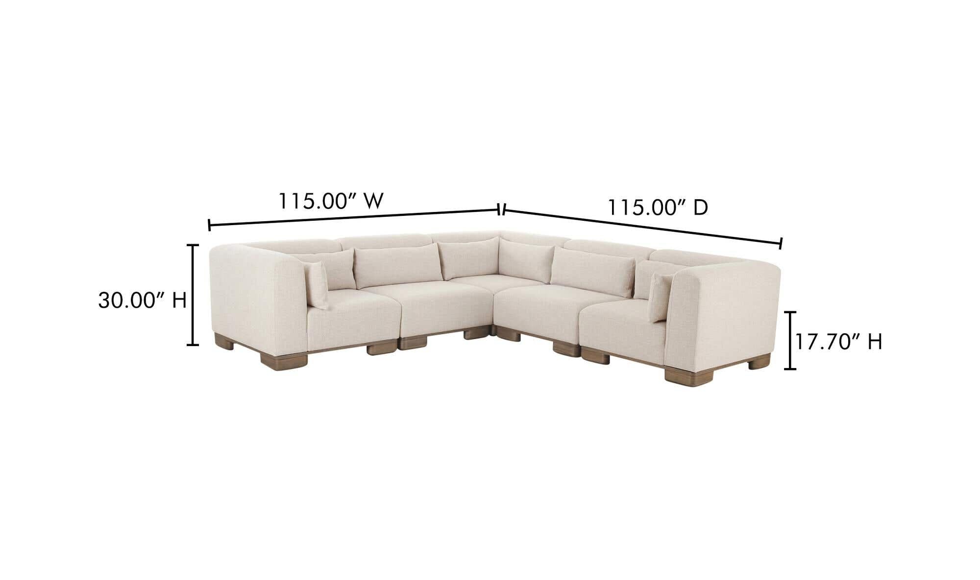 115" Oatmeal Upholstered Classic L Modular Sectional