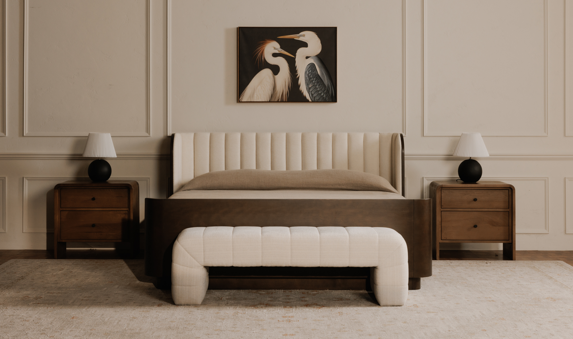 60" Oatmeal Upholstered Bench