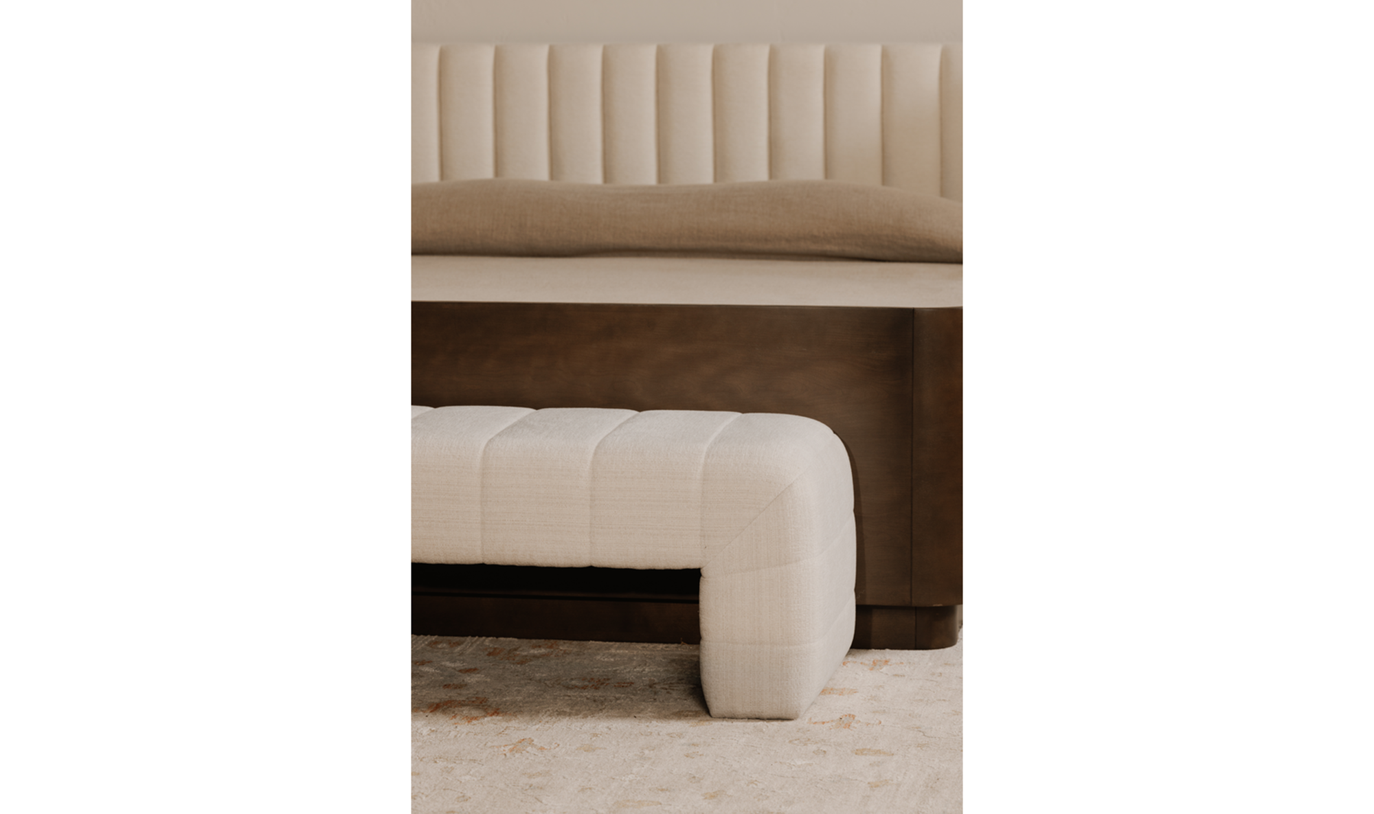 60" Oatmeal Upholstered Bench