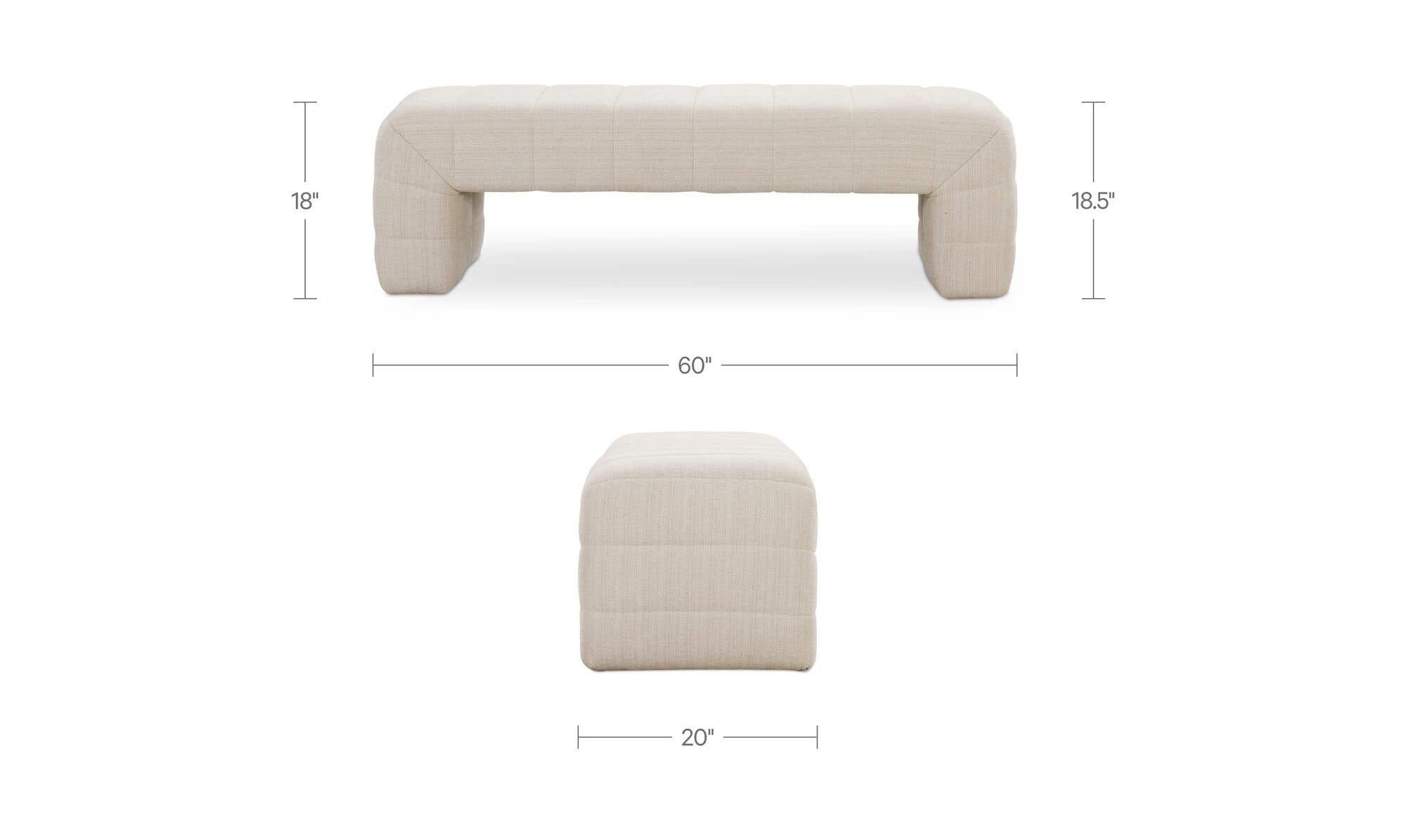 60" Oatmeal Upholstered Bench