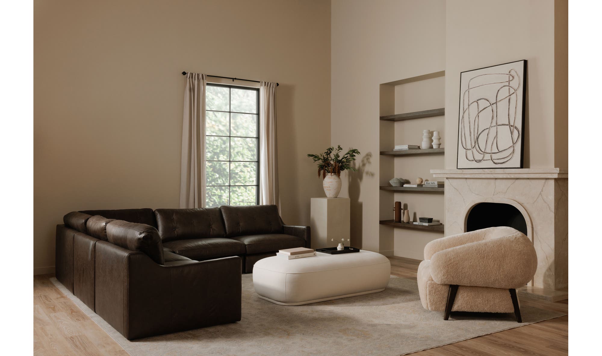 40.55" Cream Faux Fur Upholstered Lounge Chair