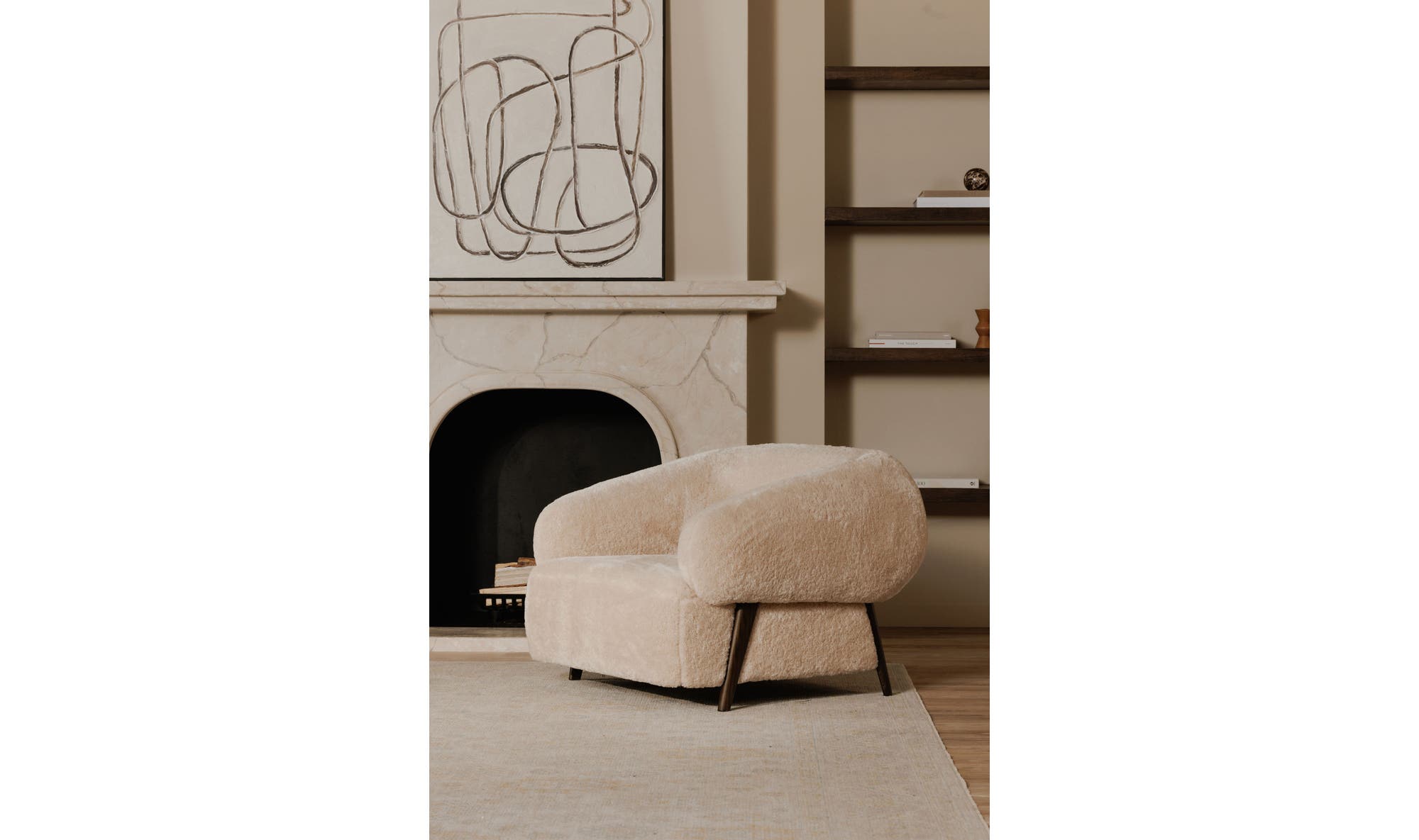40.55" Cream Faux Fur Upholstered Lounge Chair