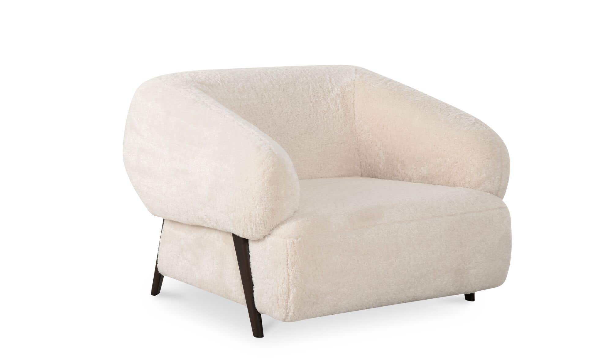 40.55" Cream Faux Fur Upholstered Lounge Chair