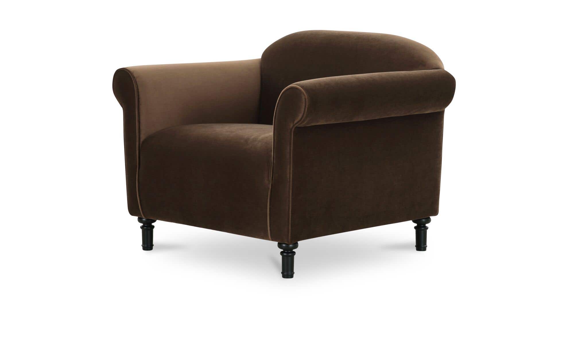 38" Dark Brown Faux Mohair Upholstered Accent Chair