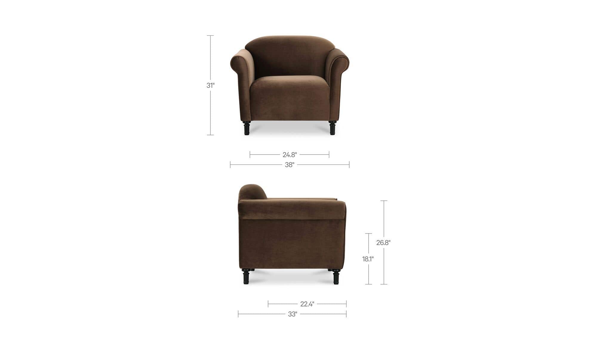38" Dark Brown Faux Mohair Upholstered Accent Chair
