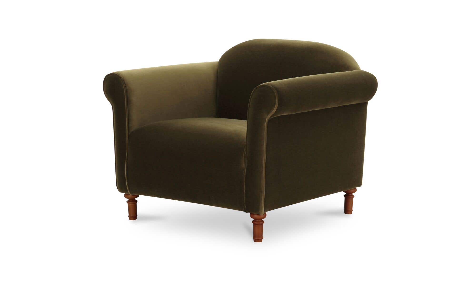 38" Dark Green Faux Mohair Upholstered Accent Chair