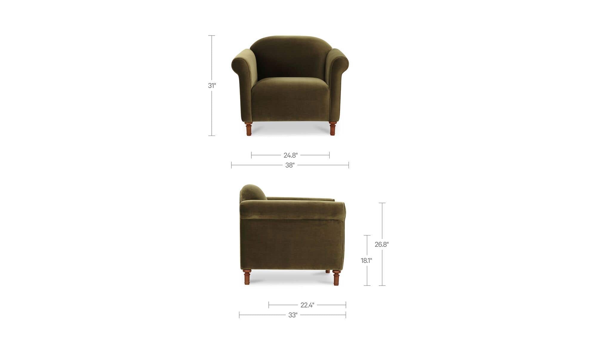 38" Dark Green Faux Mohair Upholstered Accent Chair