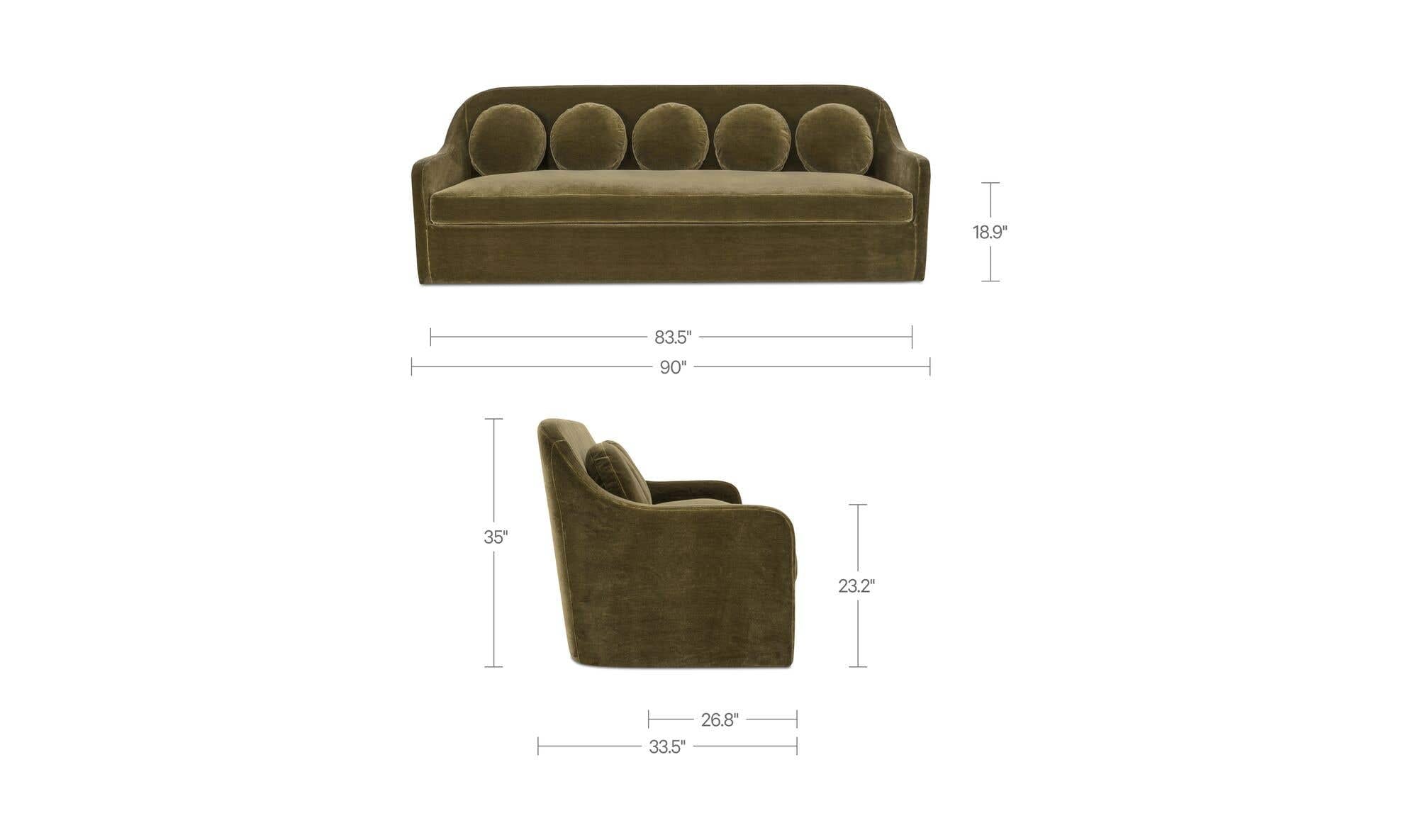 90" Dark Green Faux Mohair Upholstered Sofa