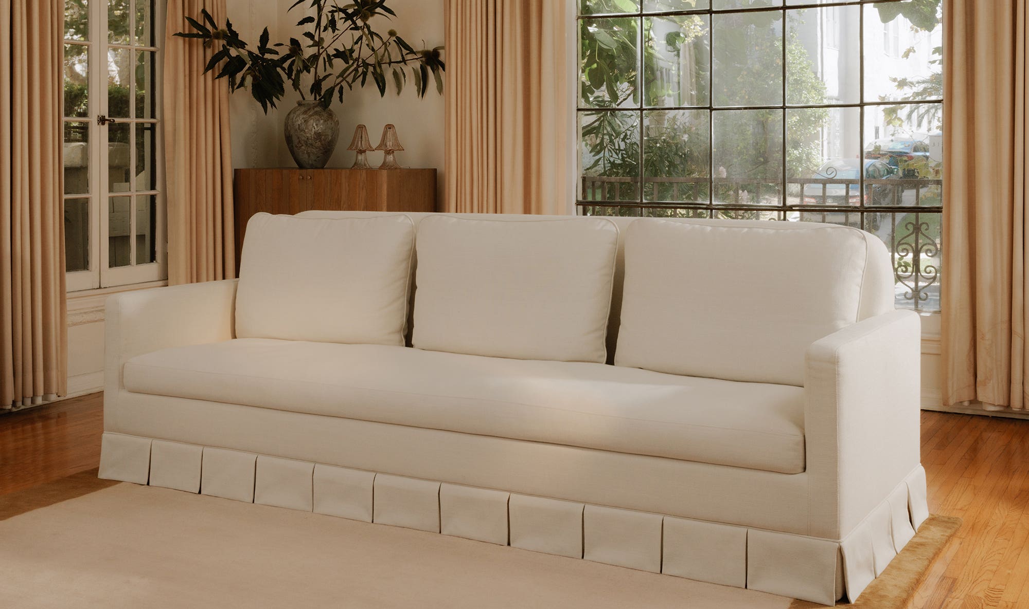 98" Cream Upholstered Sofa
