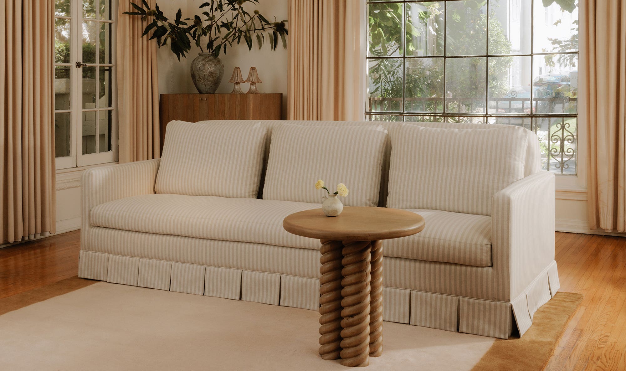 99" Beige Stripe Upholstered Sofa