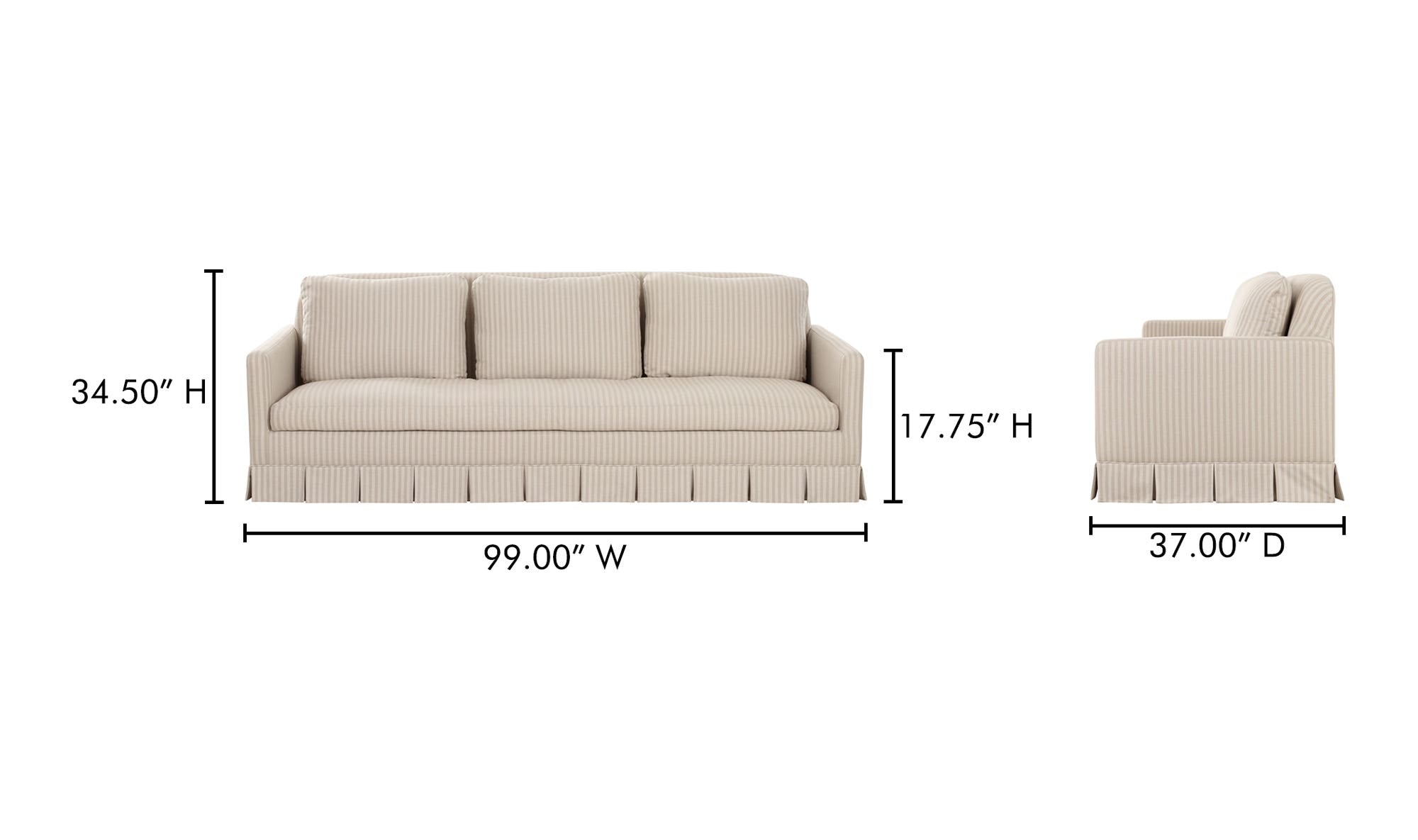 99" Beige Stripe Upholstered Sofa