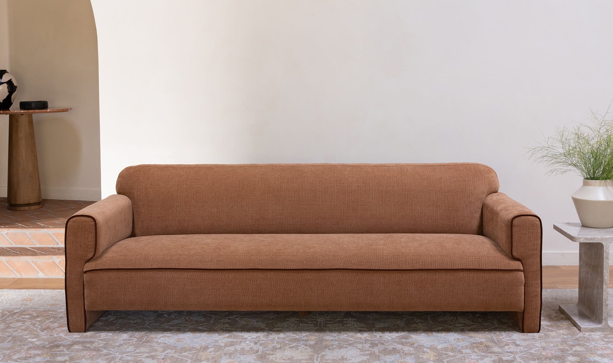 90" Light Brown Upholstered Sofa