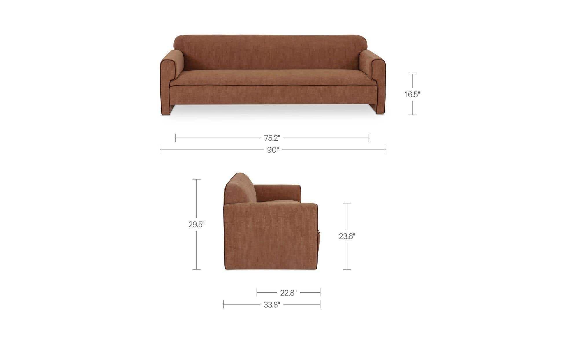 90" Light Brown Upholstered Sofa