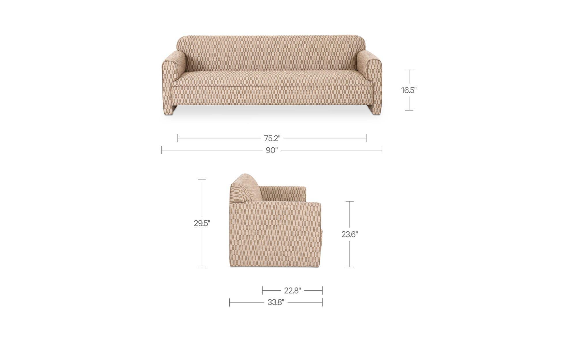 90" Taupe Upholstered Sofa