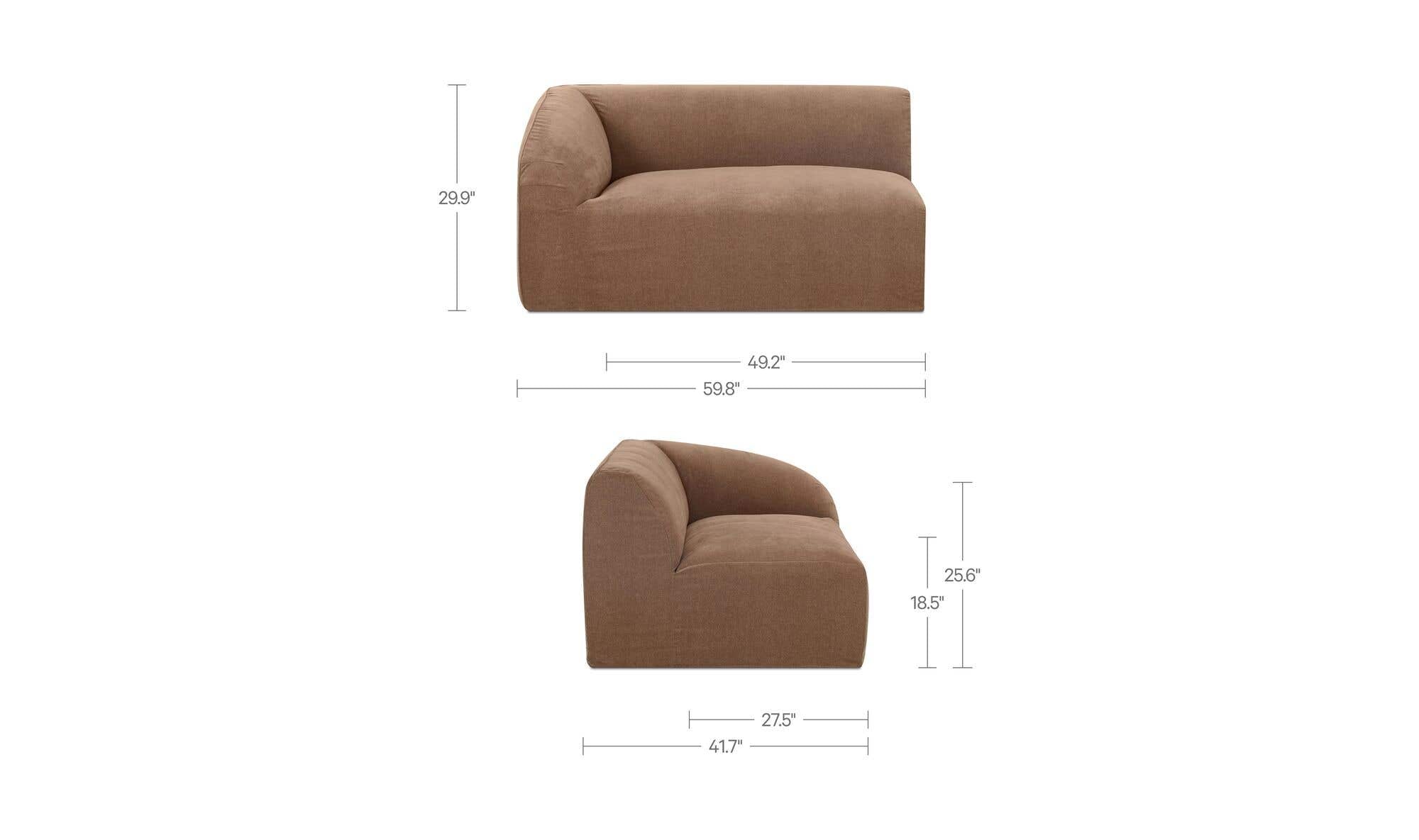 59.8" Mocha Upholstered Left Facing Left Arm Facing Chair