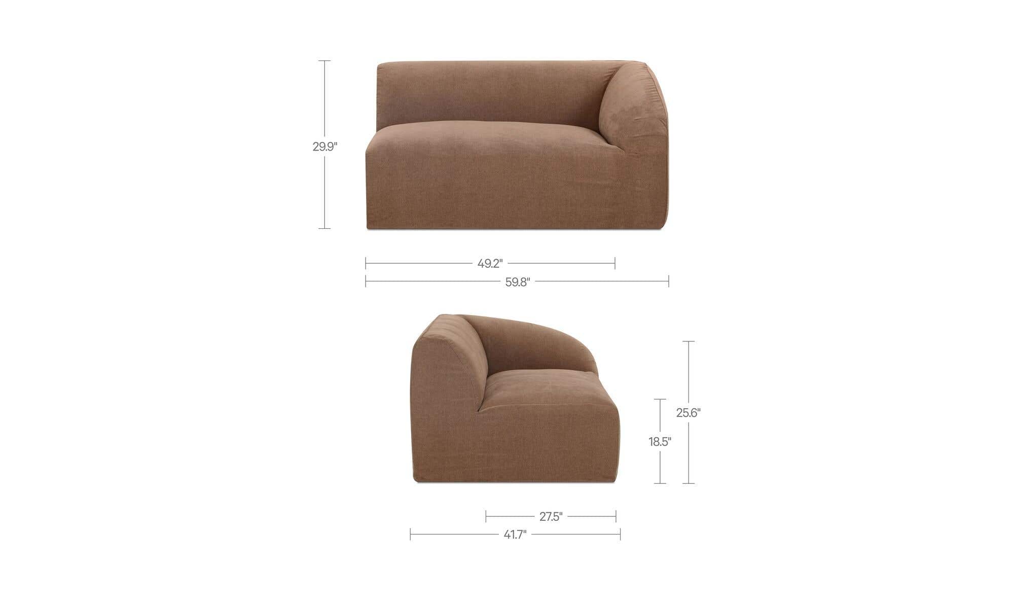 59.8" Mocha Upholstered Right Facing Right Arm Facing Chair