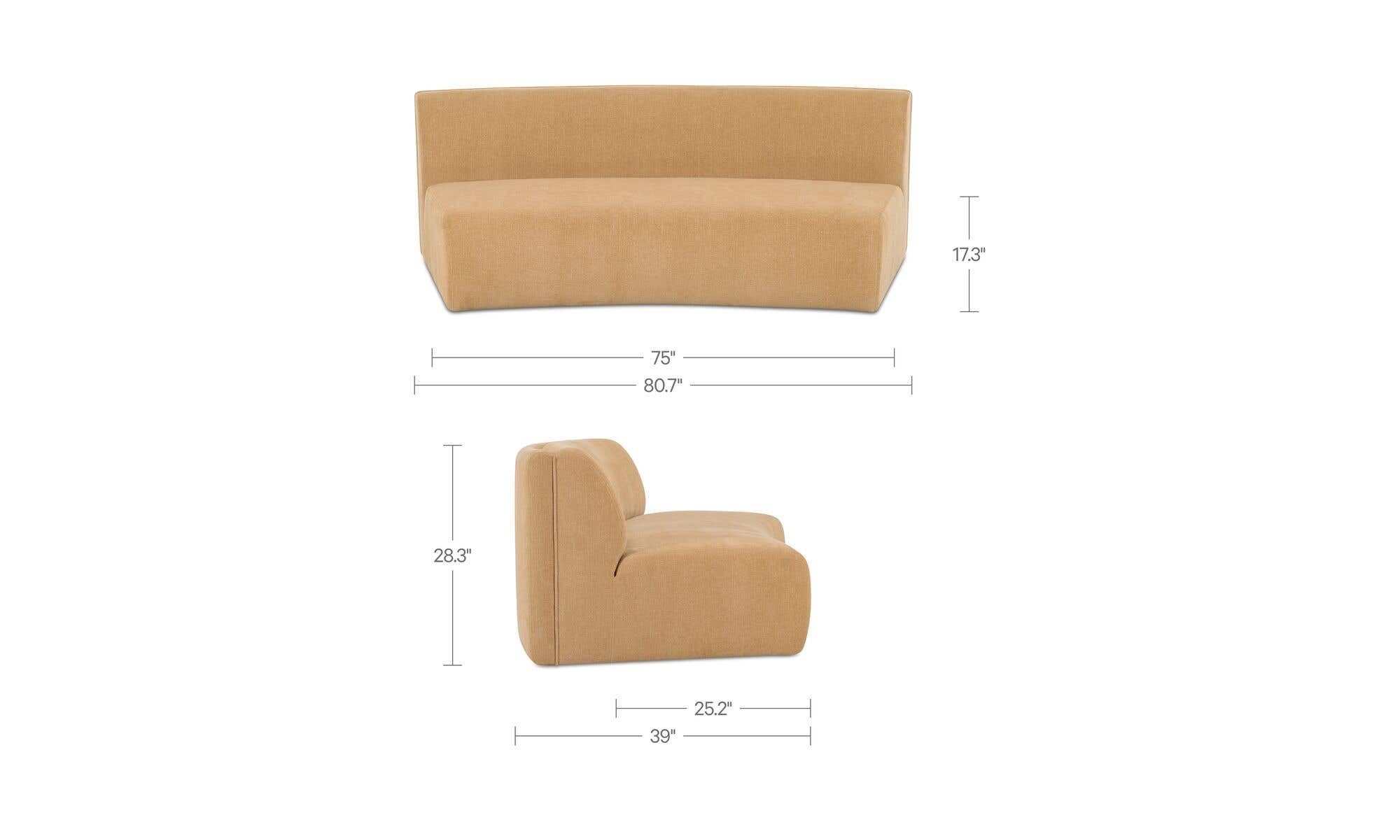 80.7" Golden Yellow Upholstered Concave Sofa