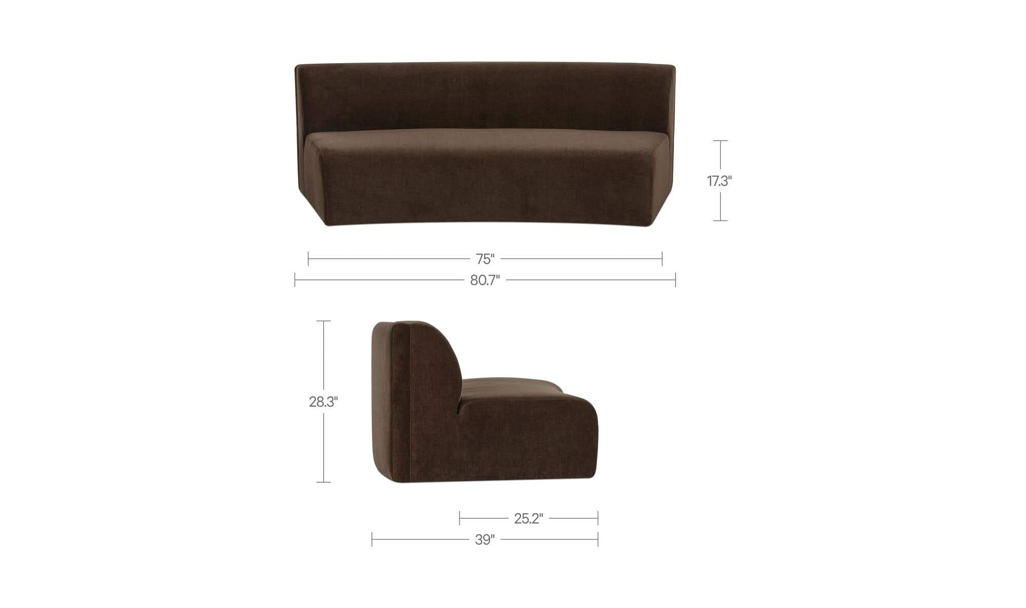 80.7" Dark Brown Upholstered Concave Sofa
