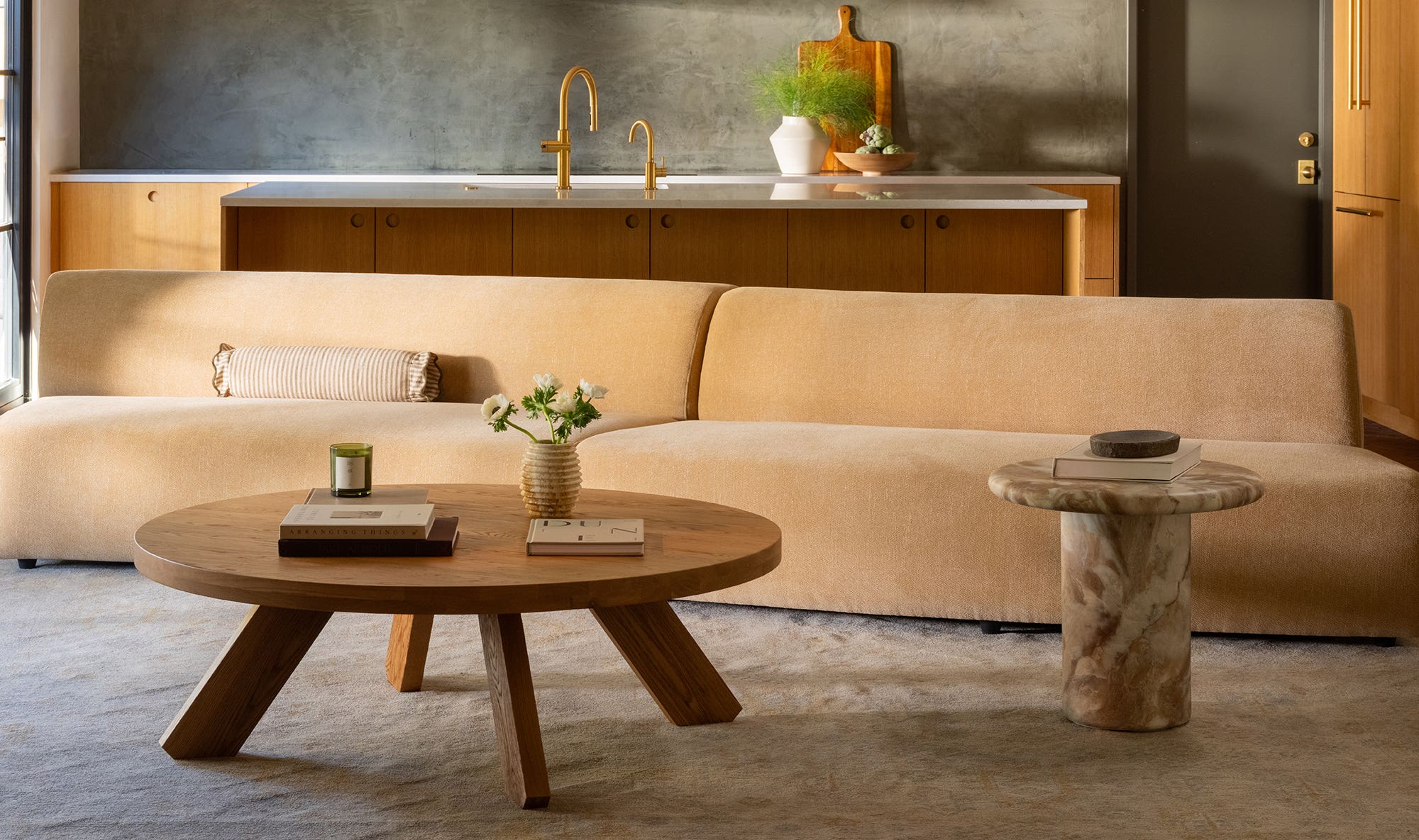 80.7" Golden Yellow Upholstered Convex Sofa