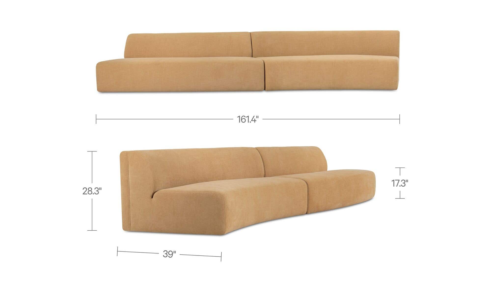 161.4" Golden Yellow Upholstered 2 Piece Wave Modular Sectional