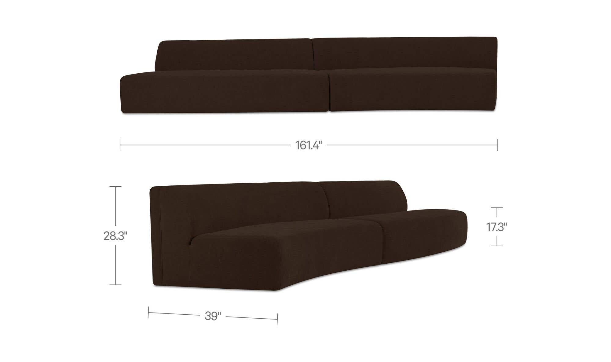 161.4" Dark Brown Upholstered 2 Piece Wave Modular Sectional