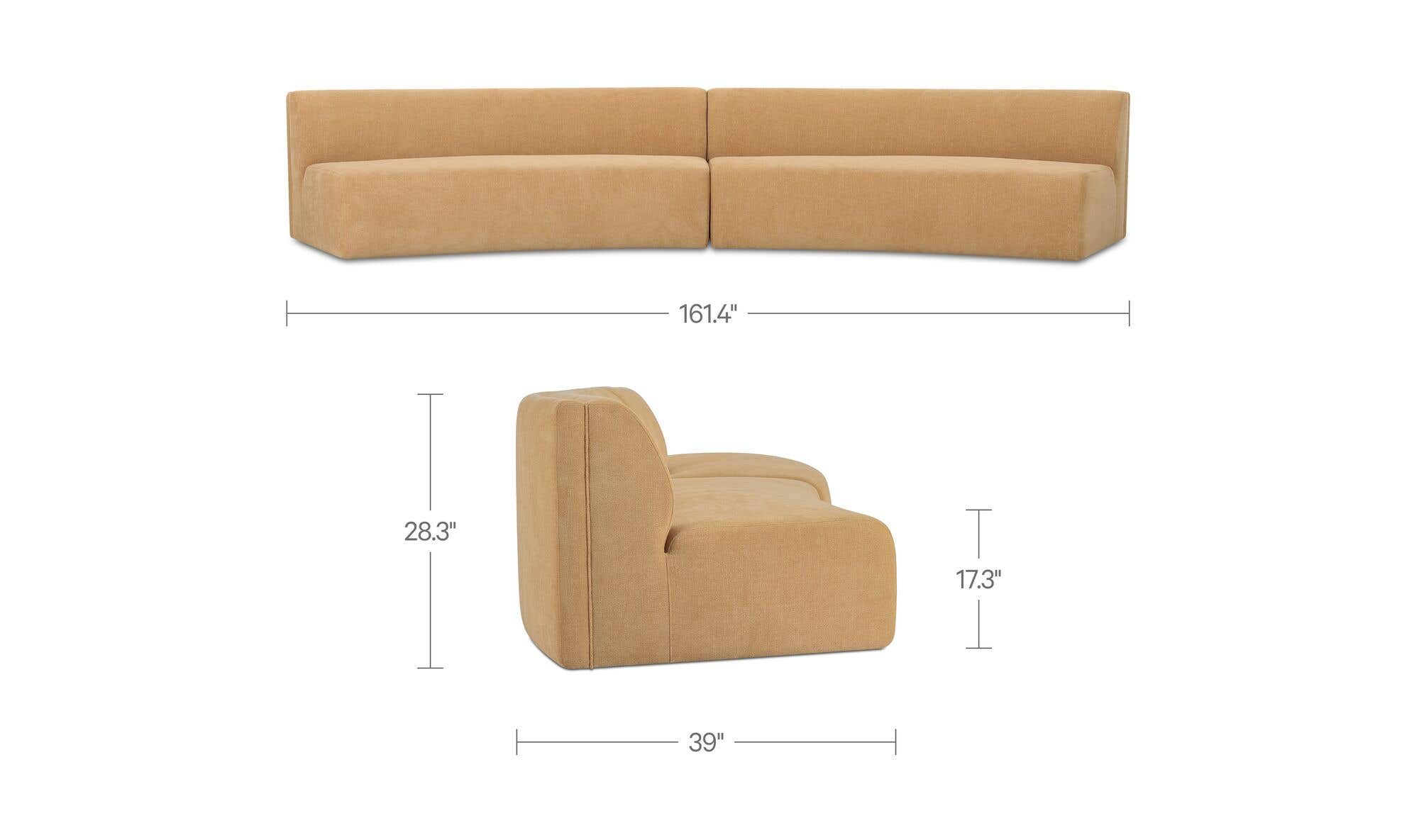 161.4" Golden Yellow Upholstered 2 Piece Concave Modular Sectional